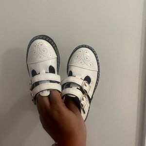 Girls White wide fit Double Buckle shoes